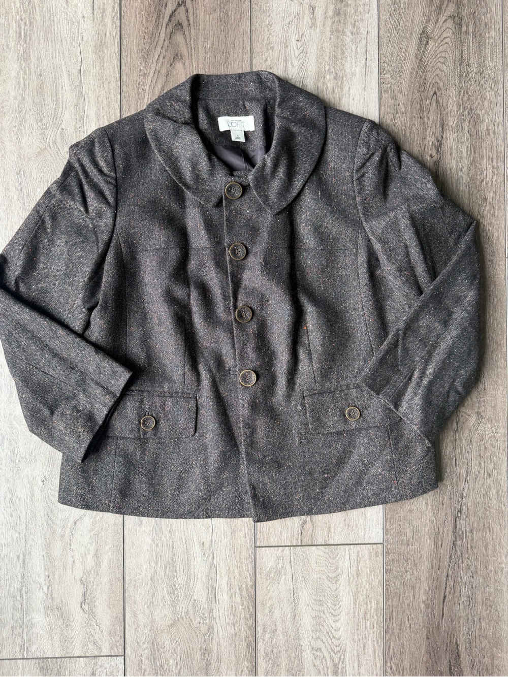 LOFT- Vintage Y2K Dark Gray Tweed Button-Front Jacket (6)